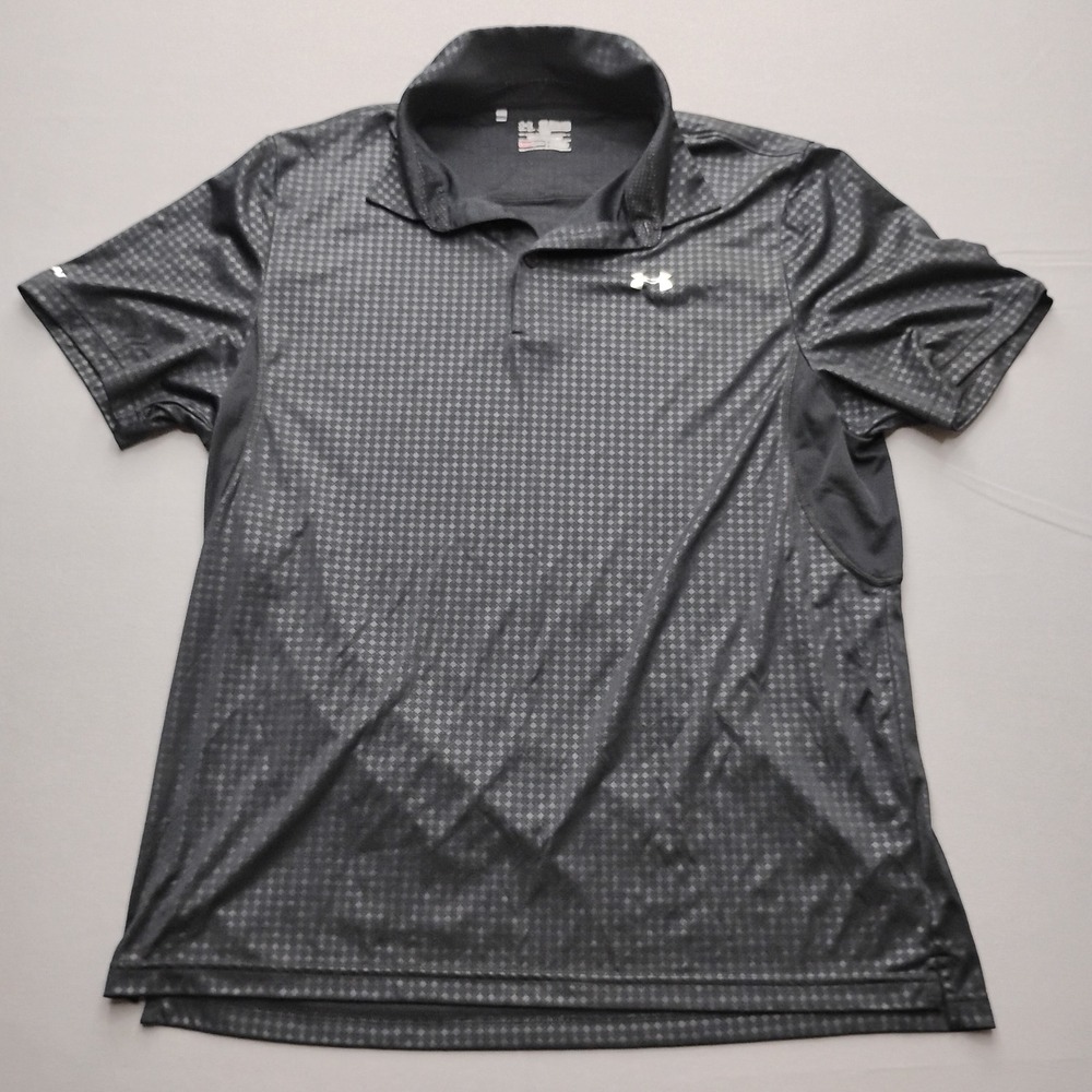 Under Armour Mens Coldblack Heatgear Polo Shirt XXL Black Geometric Pattern Golf